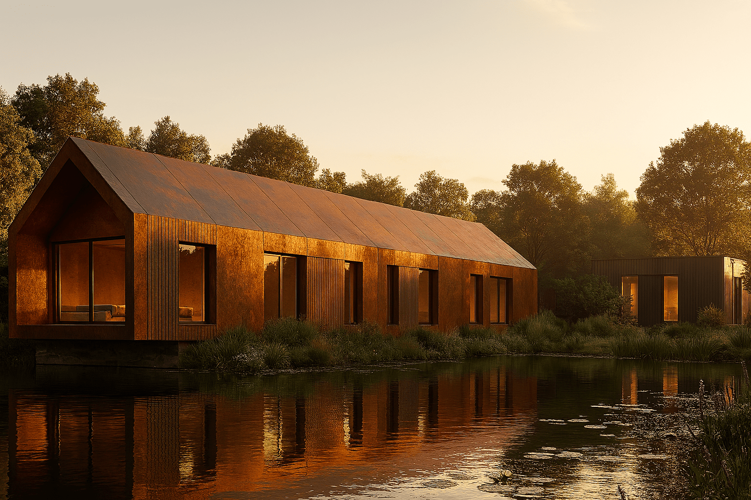 Paragraph 84e house made with Corten located adjacent to open water